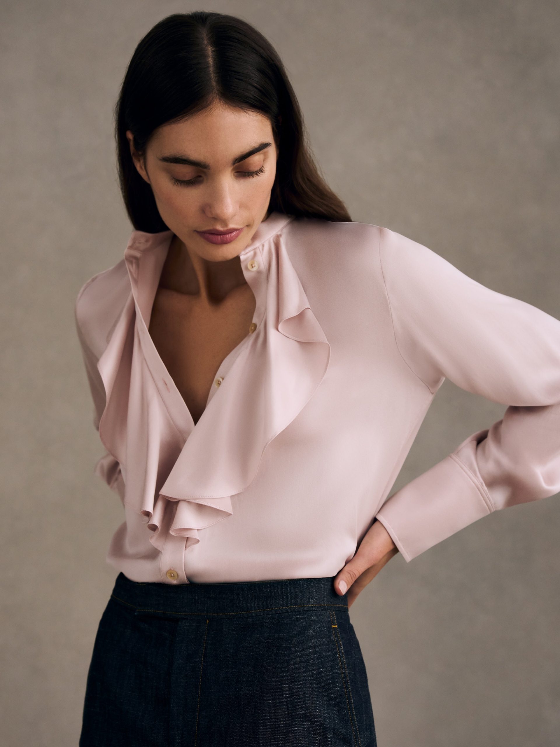Cascade Ruffle Blouse in Sandwashed Silk Satin - Image 3