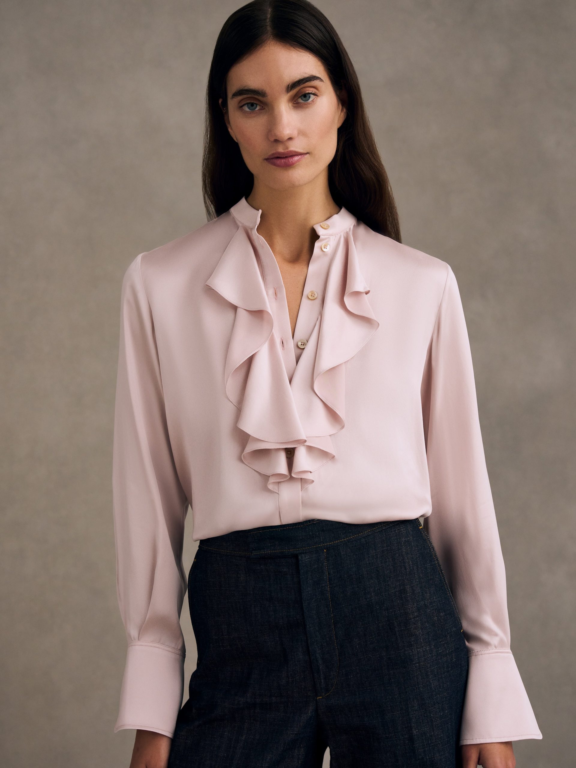 Cascade Ruffle Blouse in Sandwashed Silk Satin - Image 2