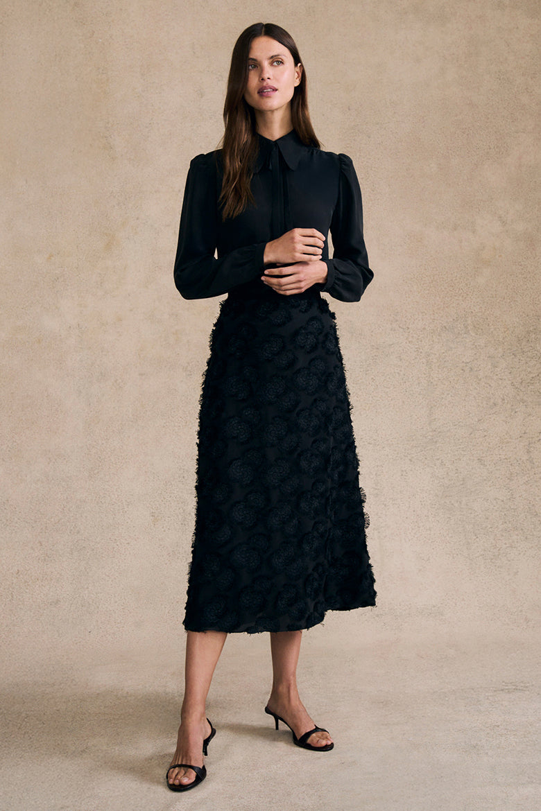 Midi Skirt with Embroidery in Silk - Image 2