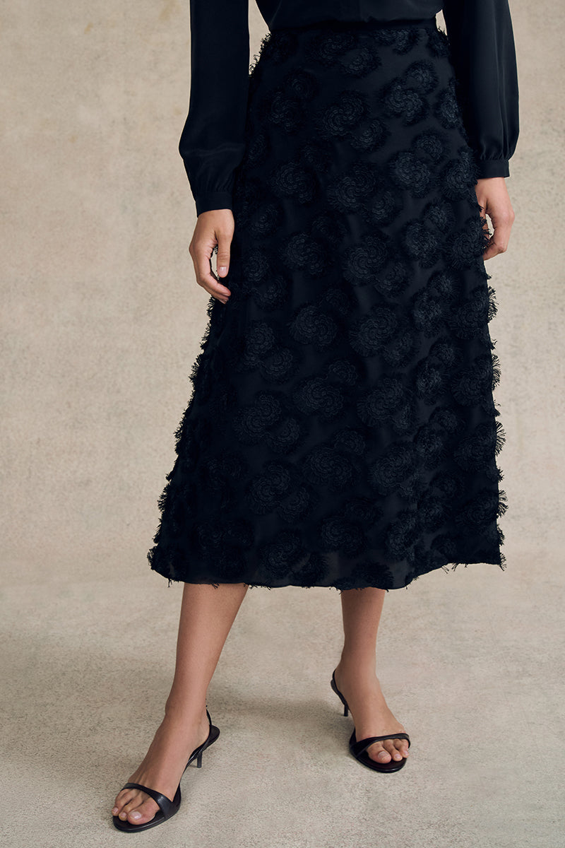 Midi Skirt with Embroidery in Silk - Image 3
