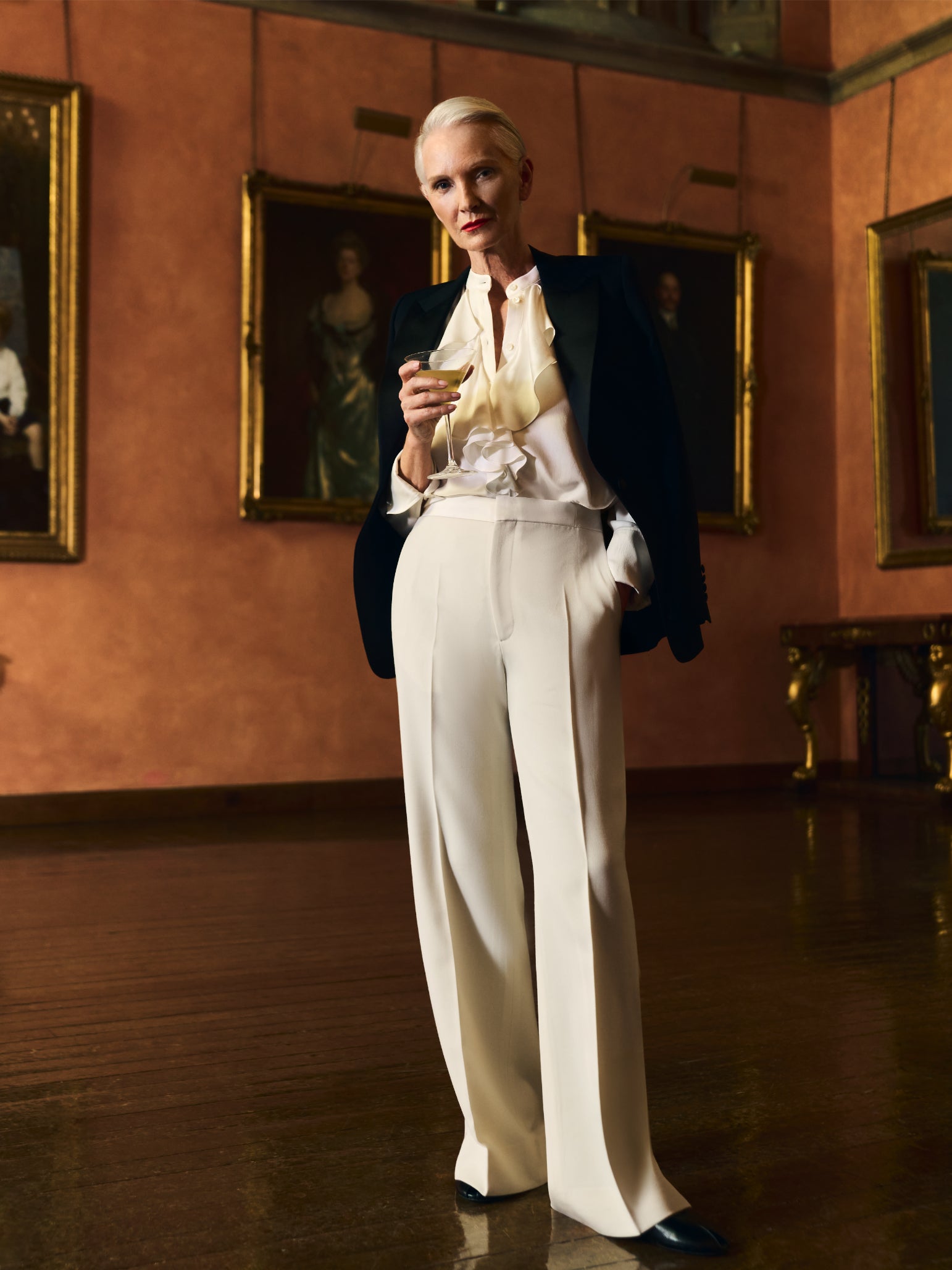 Straight Leg Trouser with Silk Tuxedo Stripe in Barathea - Image 2