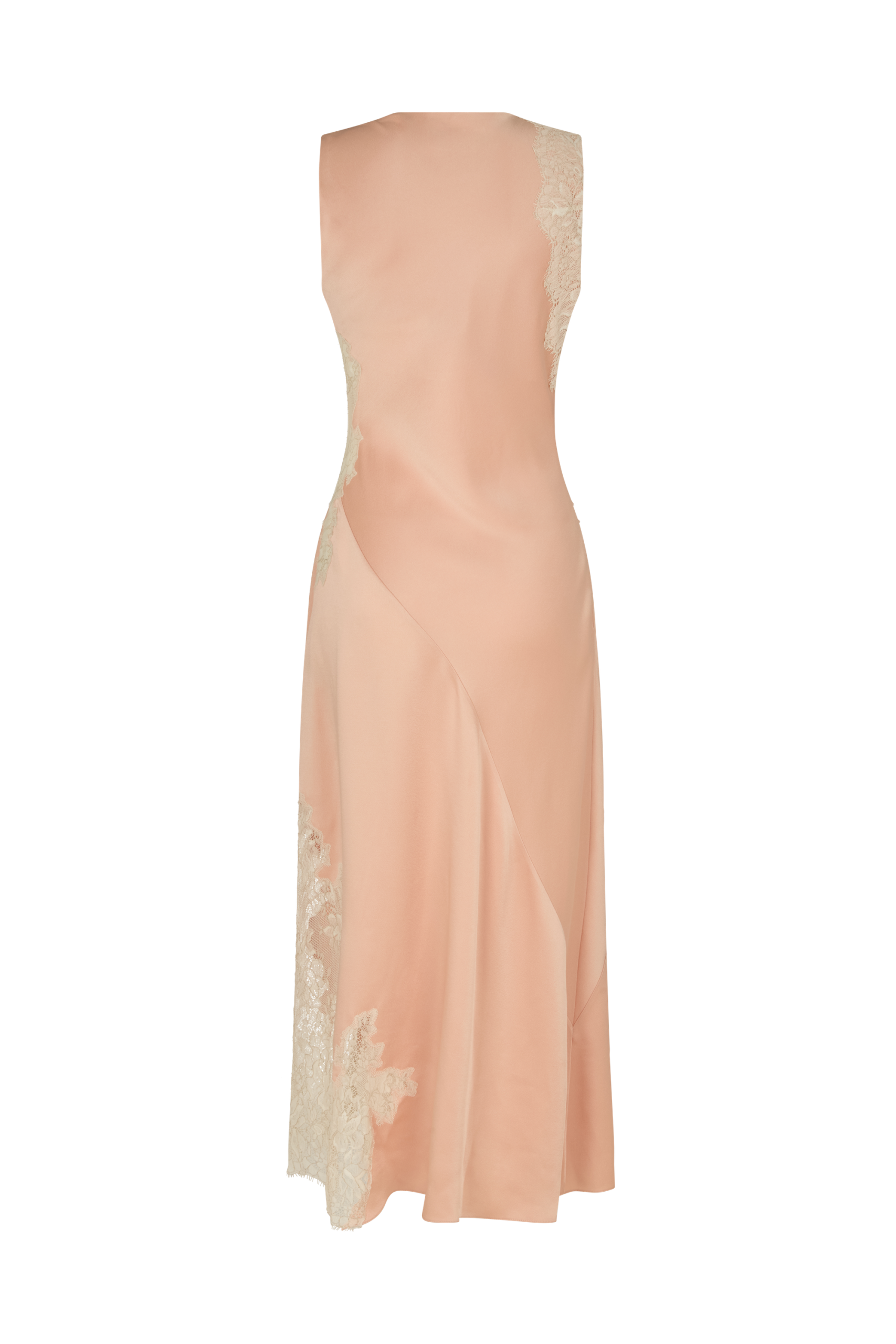 Asymmetrical Twist Dress in Crepe Backed Satin with Lace Insets - Image 7