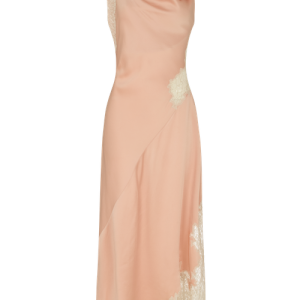 Asymmetrical Twist Dress in Crepe Backed Satin with Lace Insets