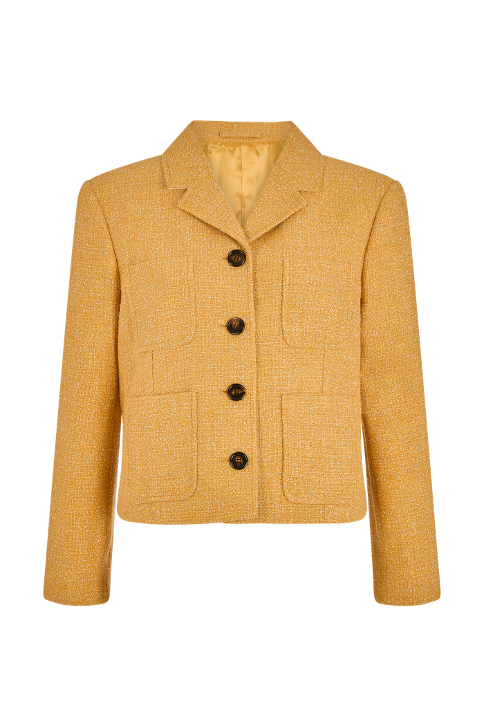 Cropped Jacket with Four Buttons in Boucle