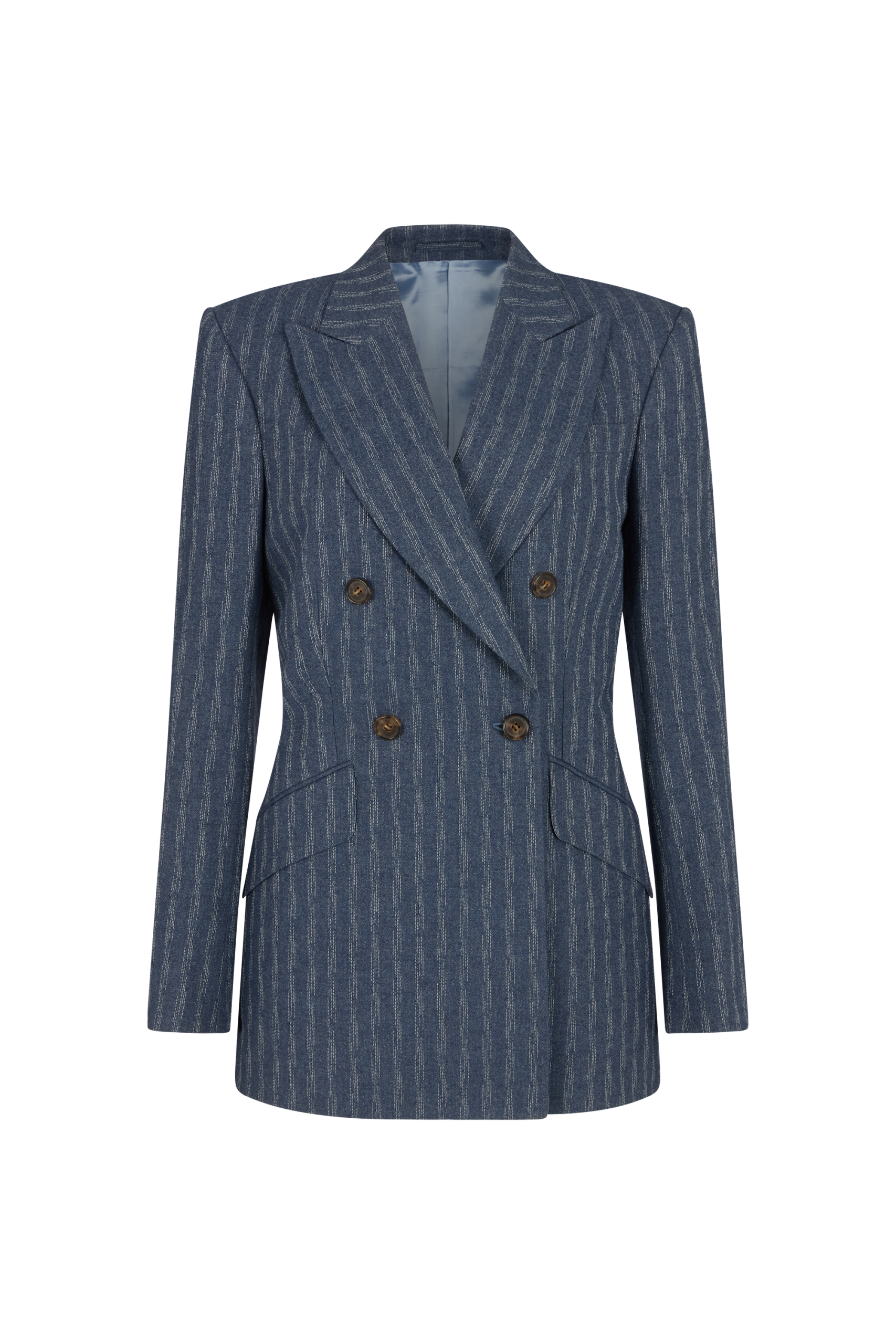 Double Breasted Jacket in Boucle Denim Wool