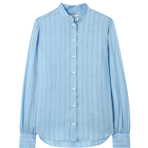 Collarless Blouse in Striped Silk
