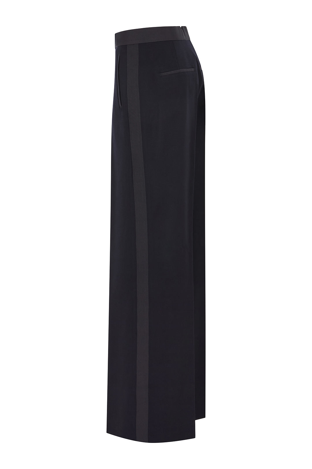 Straight Leg Trouser with Silk Satin Tuxedo Stripe in Barathea - Image 3