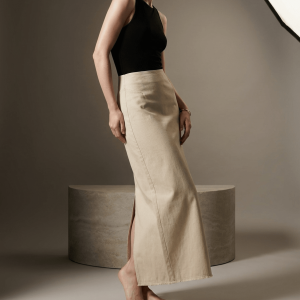 Cotton Midi Skirt Women Side Slit High Waisted Casual Skirt ?? Kharites Shop