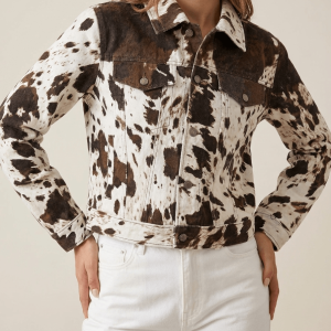 Cow Print Jacket Women Collared Button Up Western Shacket Lightweight ?? Kharites Shop