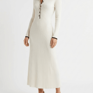 Fall Ribbed Knit Sweater Dress Women Button Detail Long Sleeve Midi ?? Kharites Shop