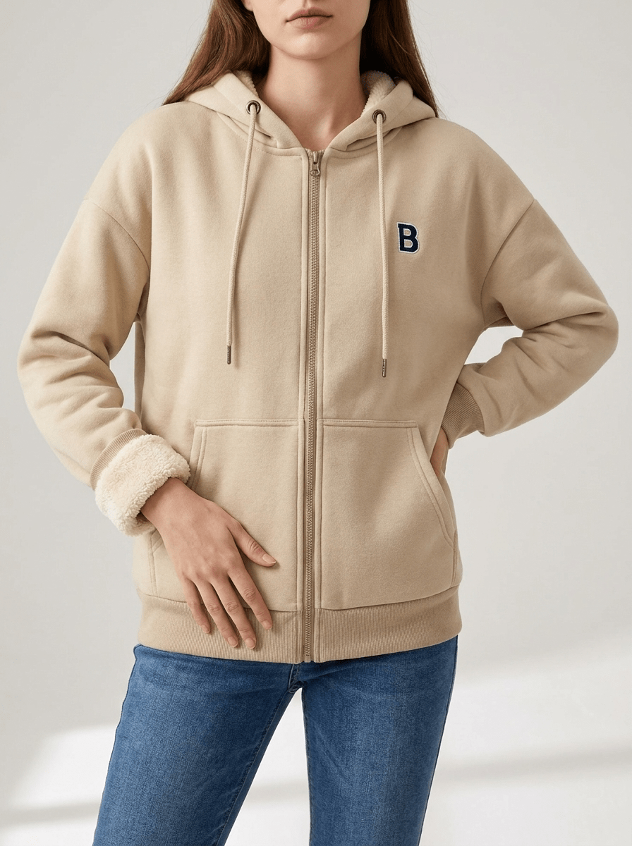 Fleece Lined Zip Up Hoodie Women Drawstring Warm Jacket With Pockets ?? Kharites Shop