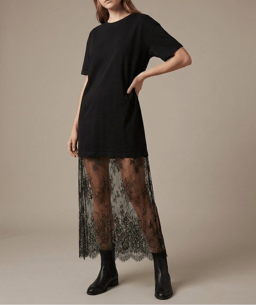 Floral Cotton T Shirt Dress Women Loose Short Sleeve Lace Trim ?? Kharites Shop