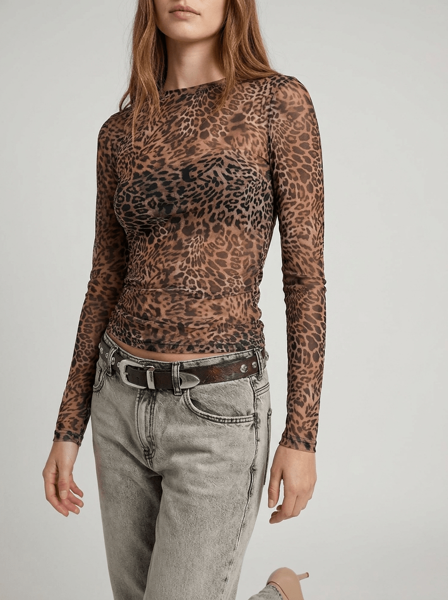 Leopard Print Blouse Women Sheer Long Sleeve Button Up Top ?? Kharites Shop