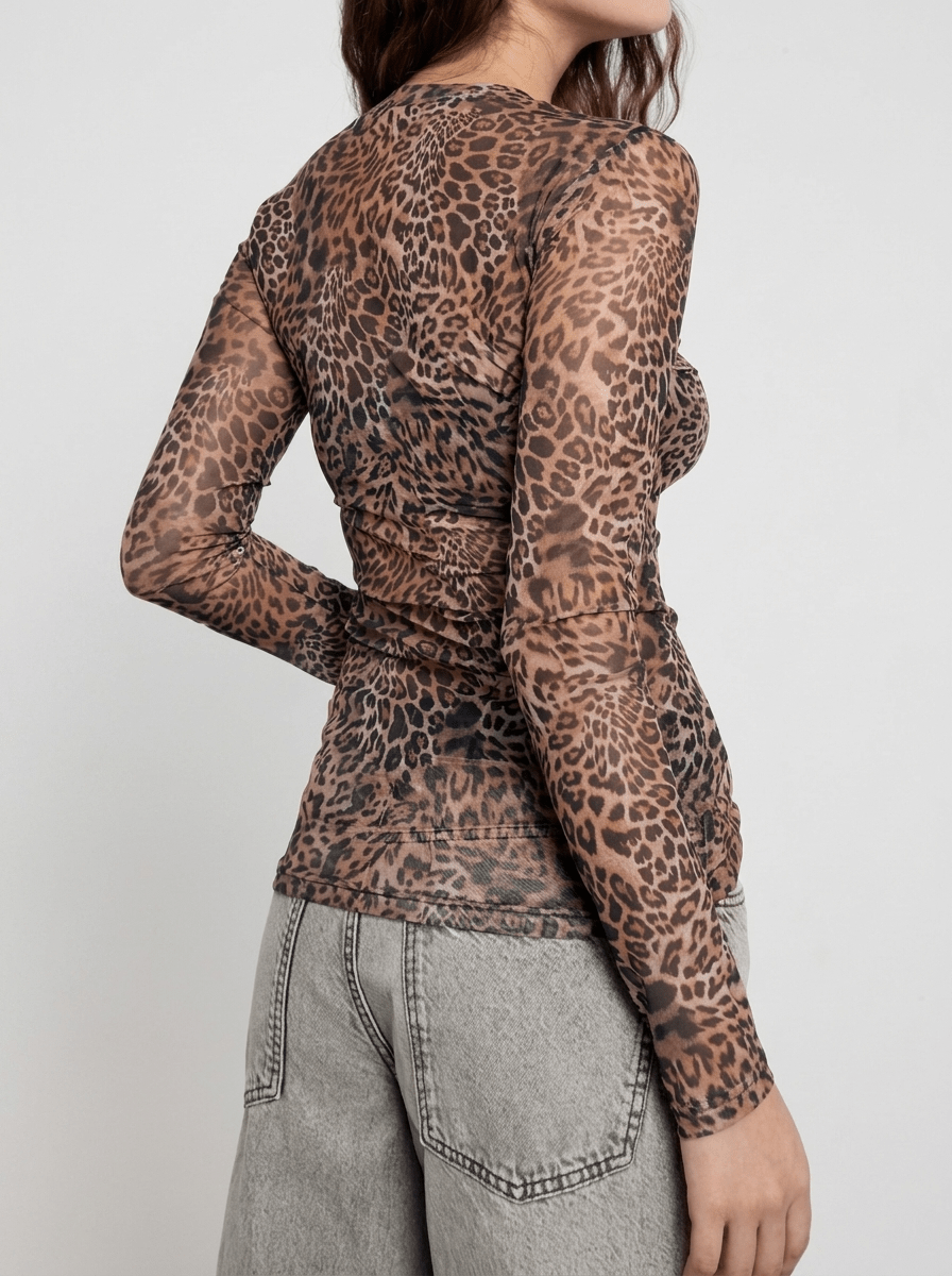 Leopard Print Blouse Women Sheer Long Sleeve Button Up Top ?? Kharites Shop - Image 3