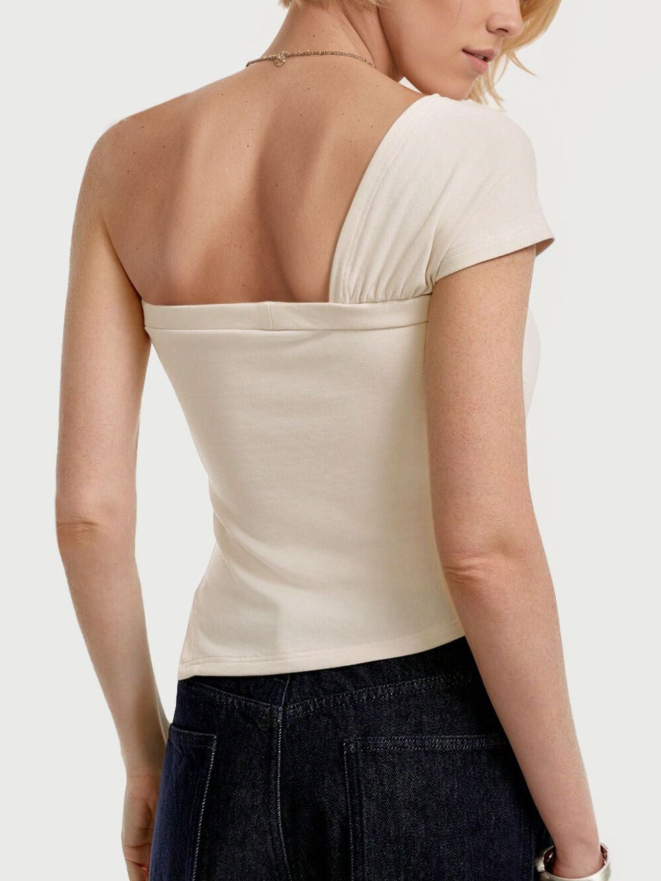 One Shoulder Knot Top Women Asymmetric Short Sleeve T Shirt ?? Kharites Shop - Image 4
