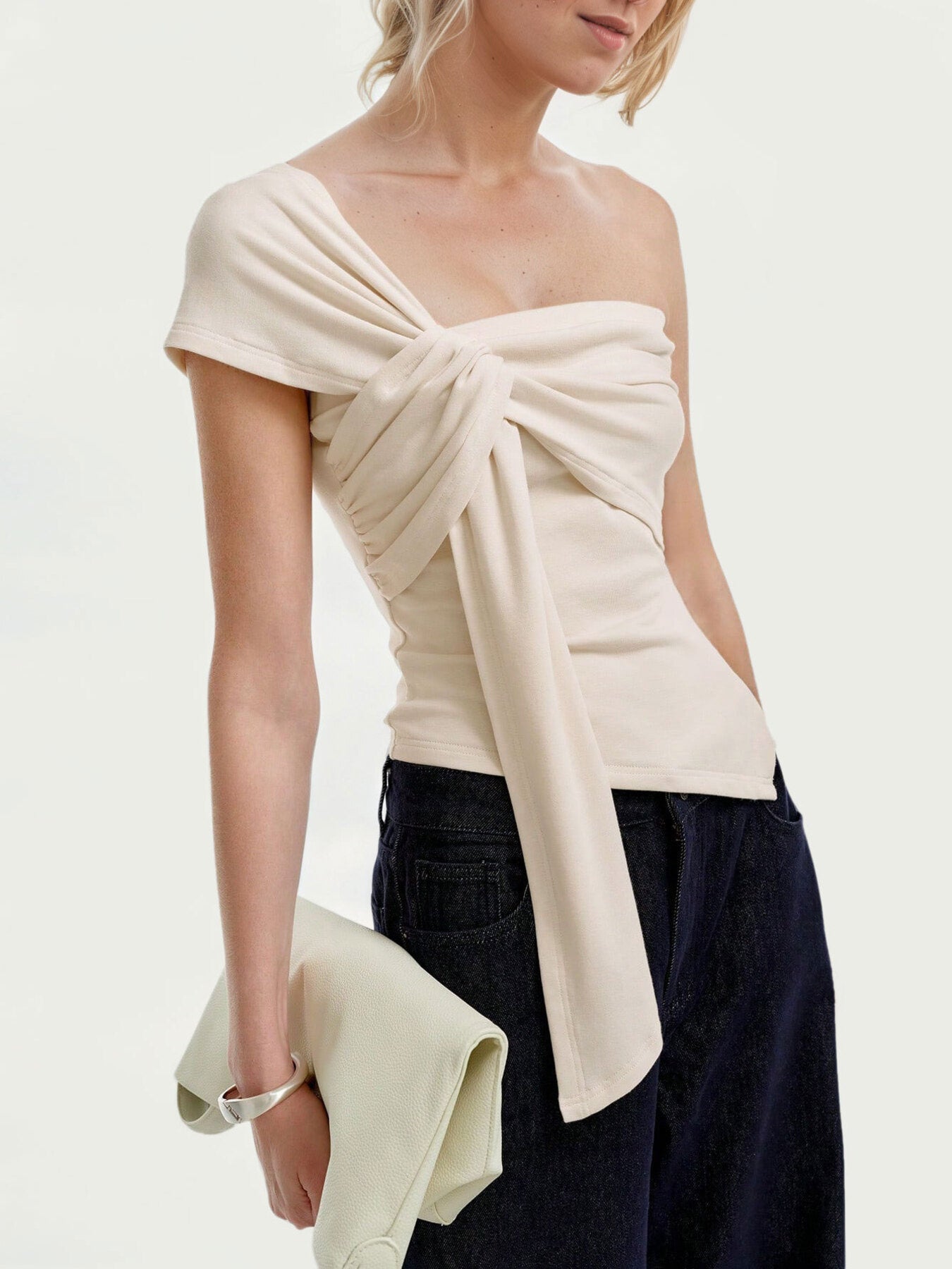 One Shoulder Knot Top Women Asymmetric Short Sleeve T Shirt ?? Kharites Shop - Image 3