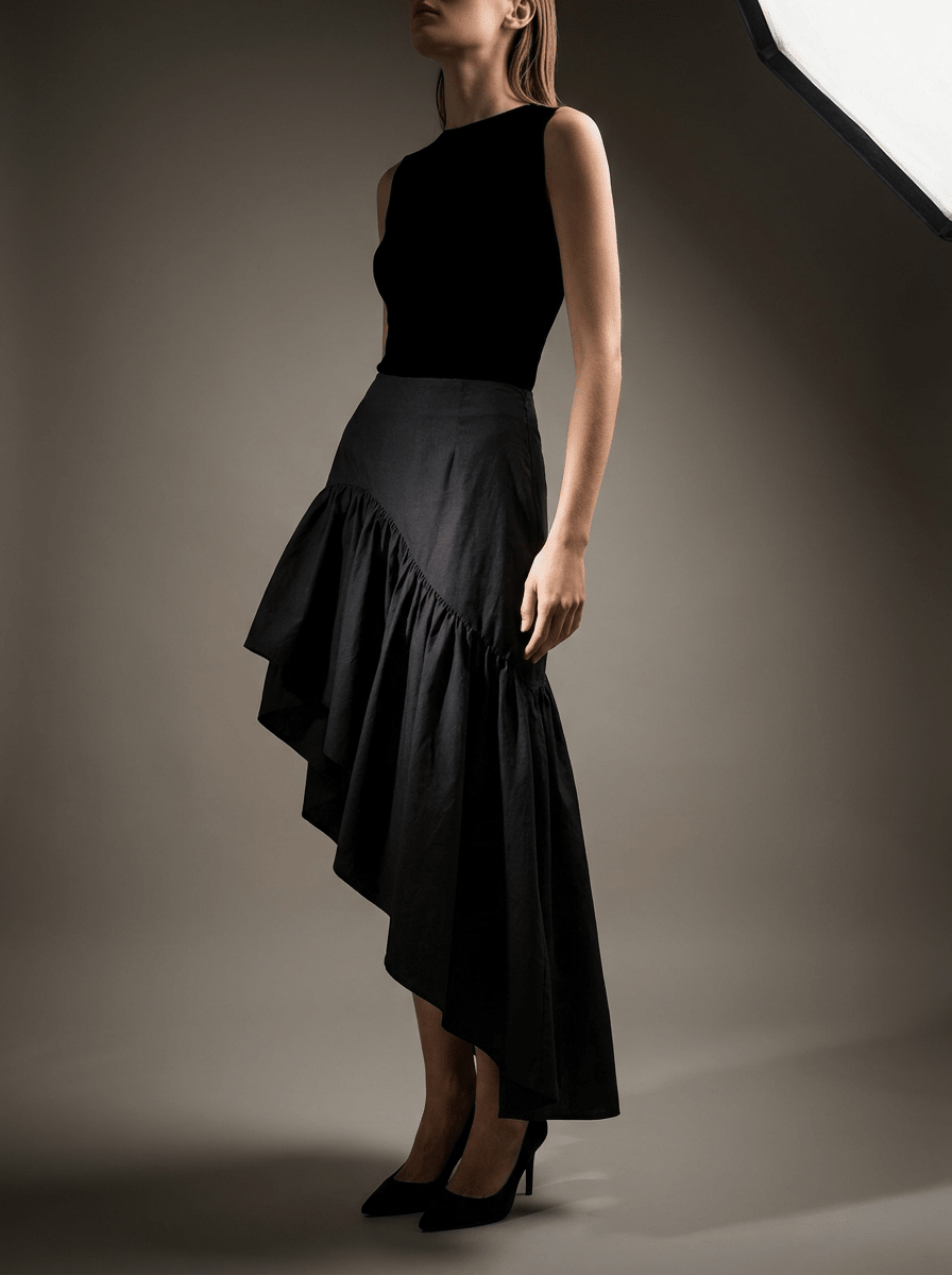 Ruffle Midi Skirt Women Asymmetrical Hem Cotton High Waisted Skirt ?? Kharites Shop - Image 4