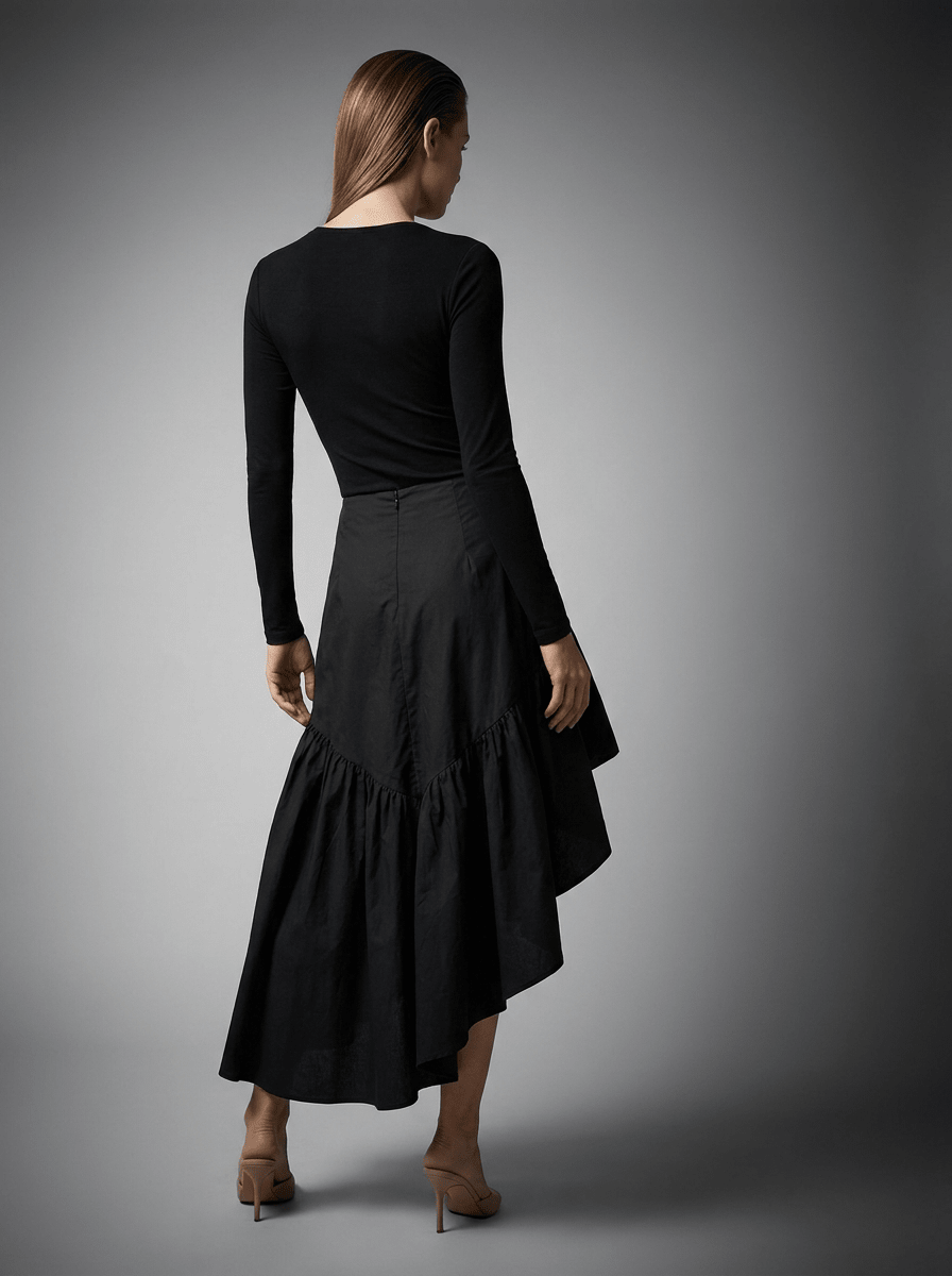 Ruffle Midi Skirt Women Asymmetrical Hem Cotton High Waisted Skirt ?? Kharites Shop - Image 5