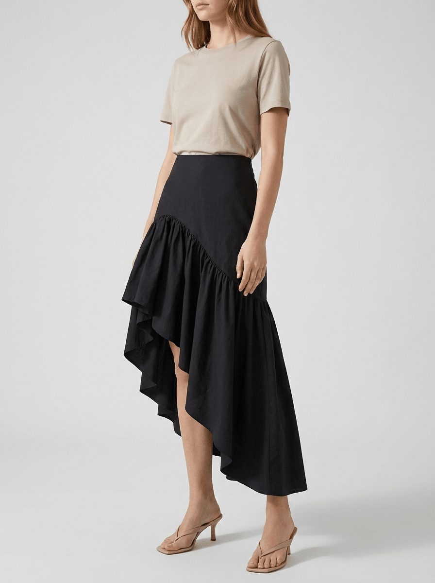 Ruffle Midi Skirt Women Asymmetrical Hem Cotton High Waisted Skirt ?? Kharites Shop - Image 2