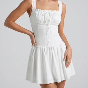 Square Neck Cami Dress Women Button Front Sleeveless Summer Dress ?? Kharites Shop