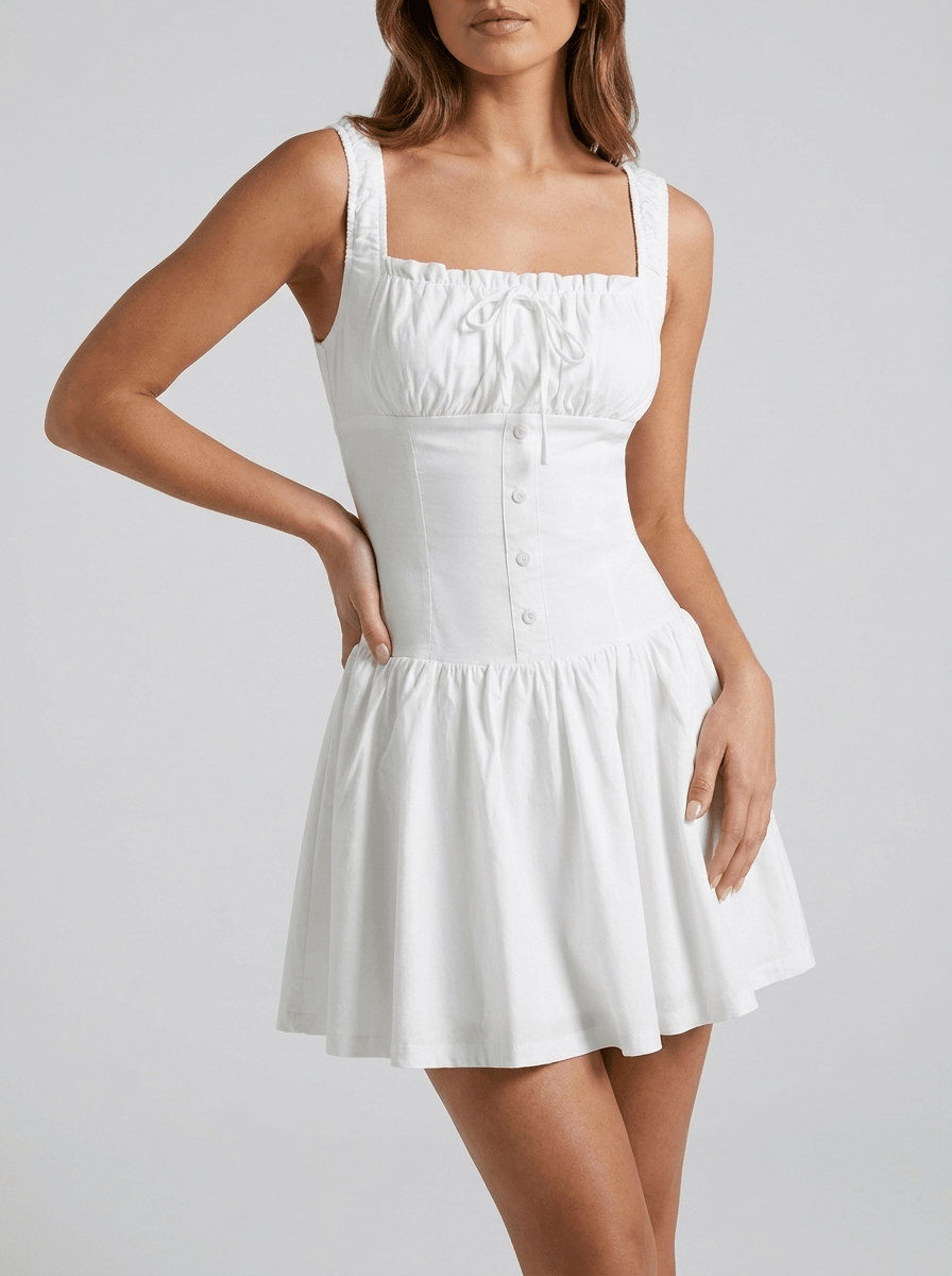 Square Neck Cami Dress Women Button Front Sleeveless Summer Dress ?? Kharites Shop