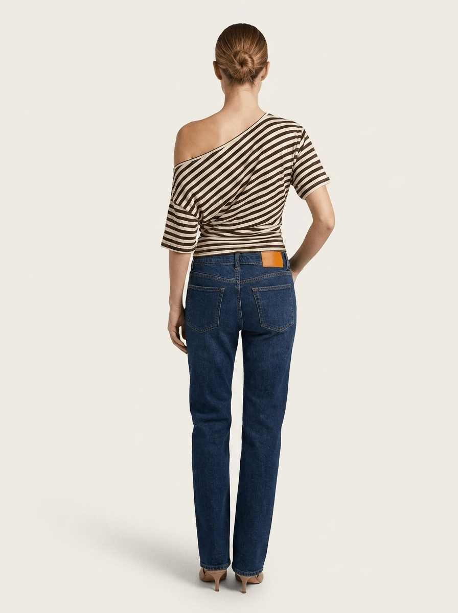 Striped One Shoulder Top Women Asymmetric Short Sleeve T Shirt ?? Kharites Shop - Image 4