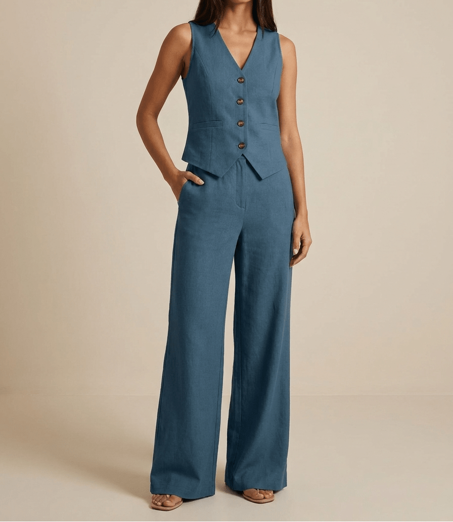 Tailored Vest & Wide Leg Trouser Two Piece Set Women Sleeveless ?? Kharites Shop - Image 7