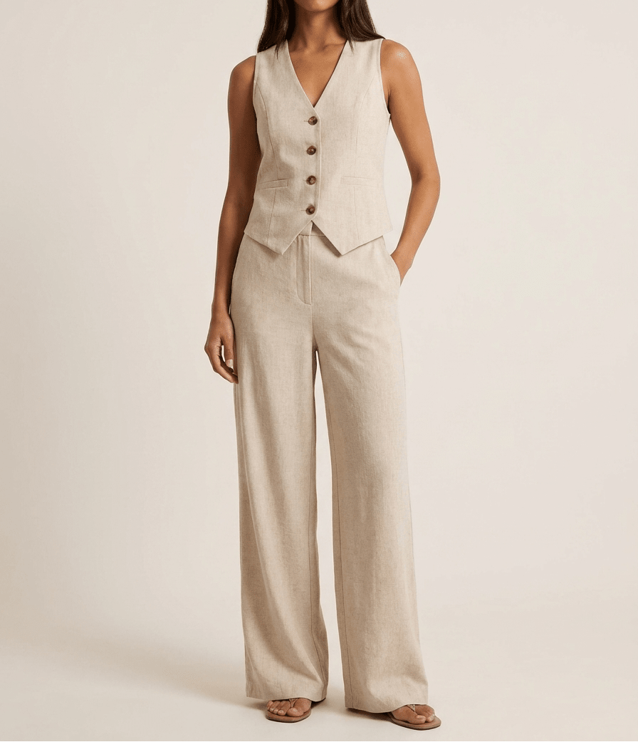 Tailored Vest & Wide Leg Trouser Two Piece Set Women Sleeveless ?? Kharites Shop