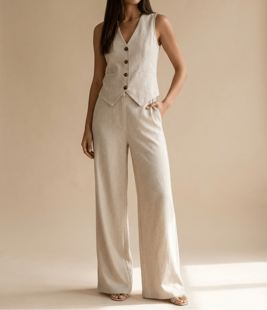 Tailored Vest & Wide Leg Trouser Two Piece Set Women Sleeveless ?? Kharites Shop - Image 2
