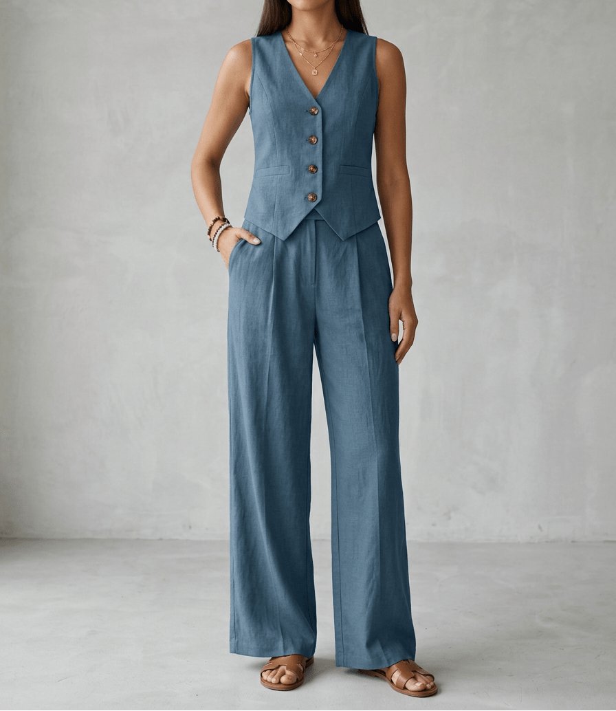 Tailored Vest & Wide Leg Trouser Two Piece Set Women Sleeveless ?? Kharites Shop - Image 8