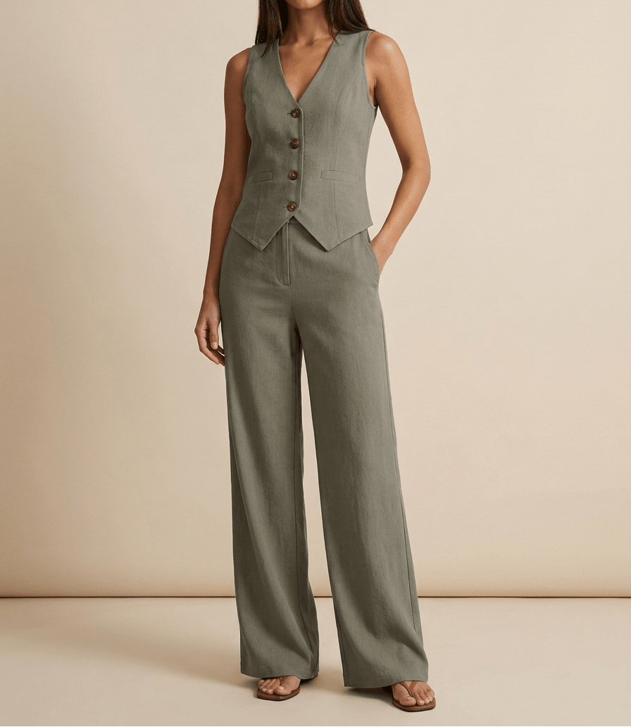 Tailored Vest & Wide Leg Trouser Two Piece Set Women Sleeveless ?? Kharites Shop - Image 5