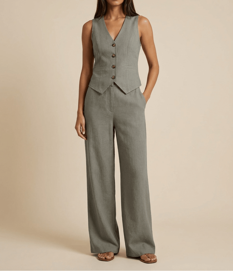 Tailored Vest & Wide Leg Trouser Two Piece Set Women Sleeveless ?? Kharites Shop - Image 4