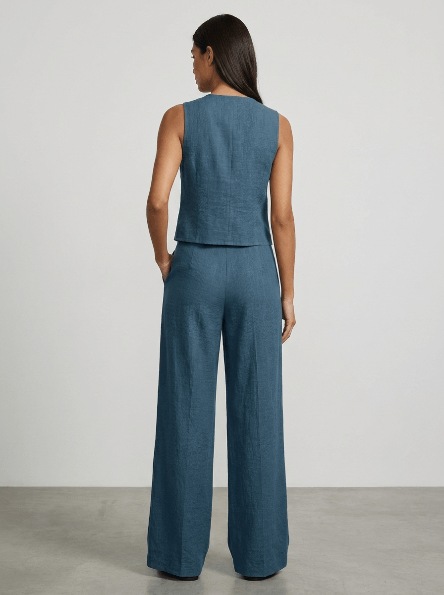 Tailored Vest & Wide Leg Trouser Two Piece Set Women Sleeveless ?? Kharites Shop - Image 9