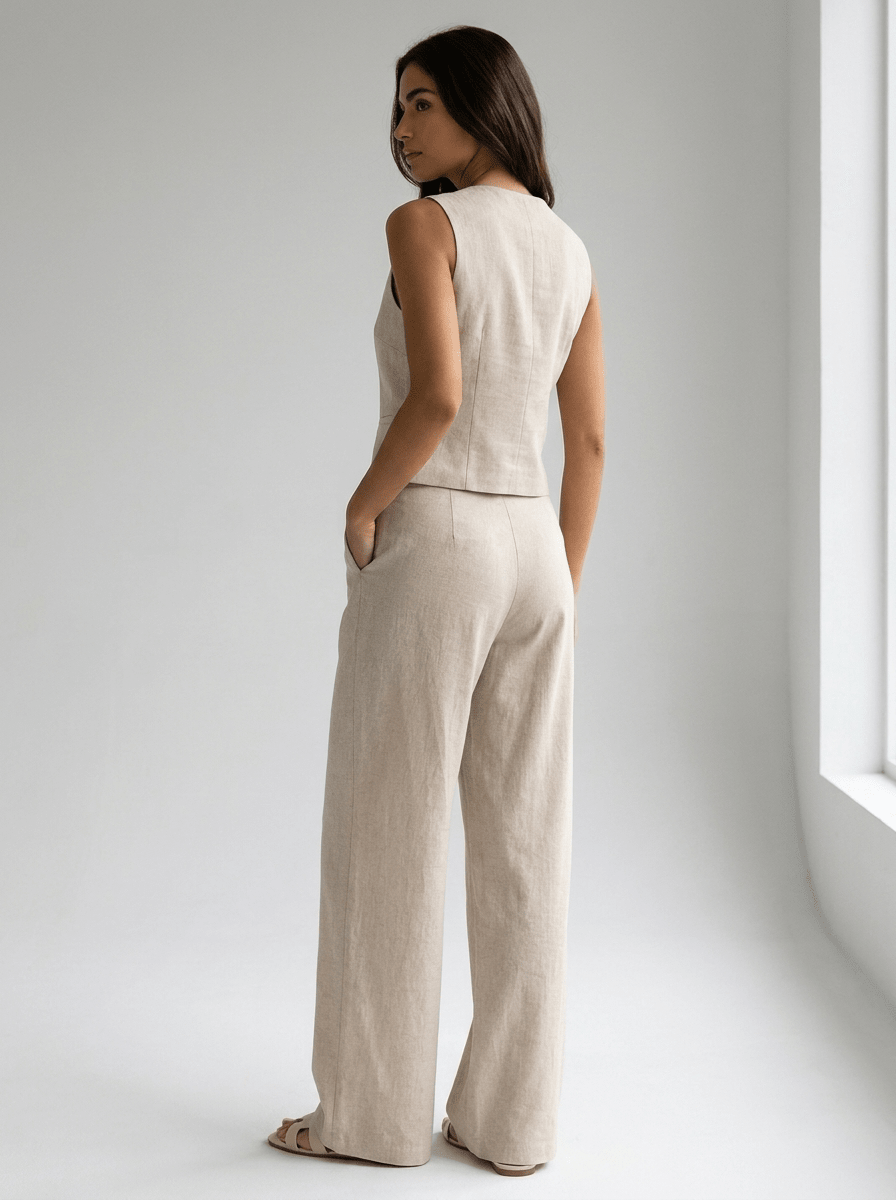 Tailored Vest & Wide Leg Trouser Two Piece Set Women Sleeveless ?? Kharites Shop - Image 3